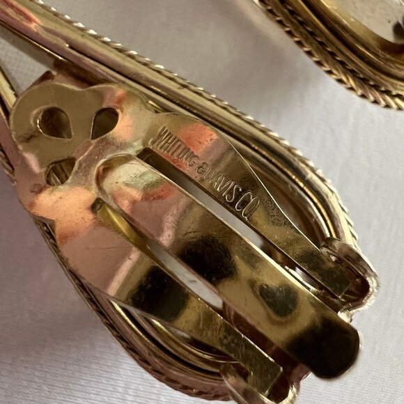 Vintage Gold Tone Whiting & Davis Brand Smokey Glass Teardrop Clip On Earrings - Picture 4 of 6